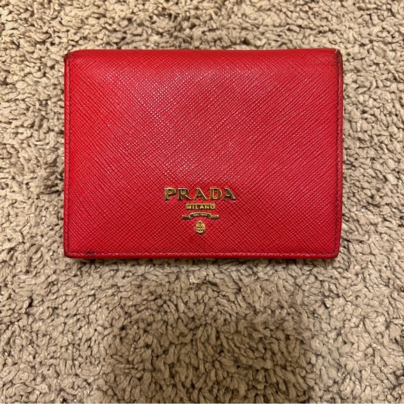 Prada Handbags - Prada small saffiano leather wallet in red (special edition)